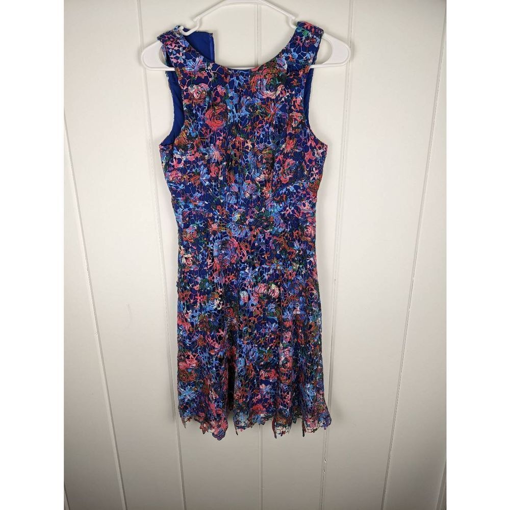 Nicole Miller Women’s Blue Sleeveless Floral Mini Sheath Dress Size 2